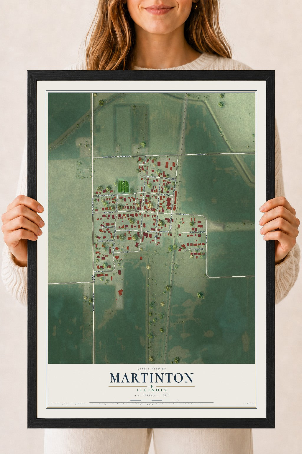 Map of Martinton, Illinois, 18 x 24 inch print in a black wood frame