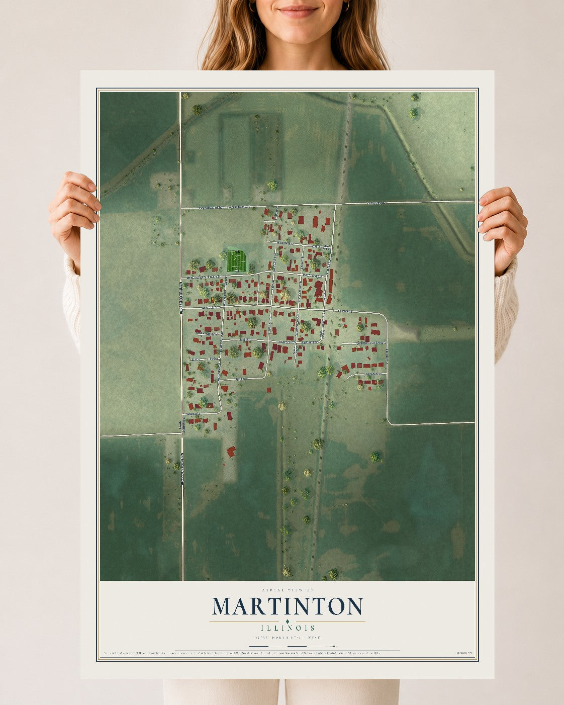 Map of Martinton, Illinois, 24 x 36 inch unframed archival matte print