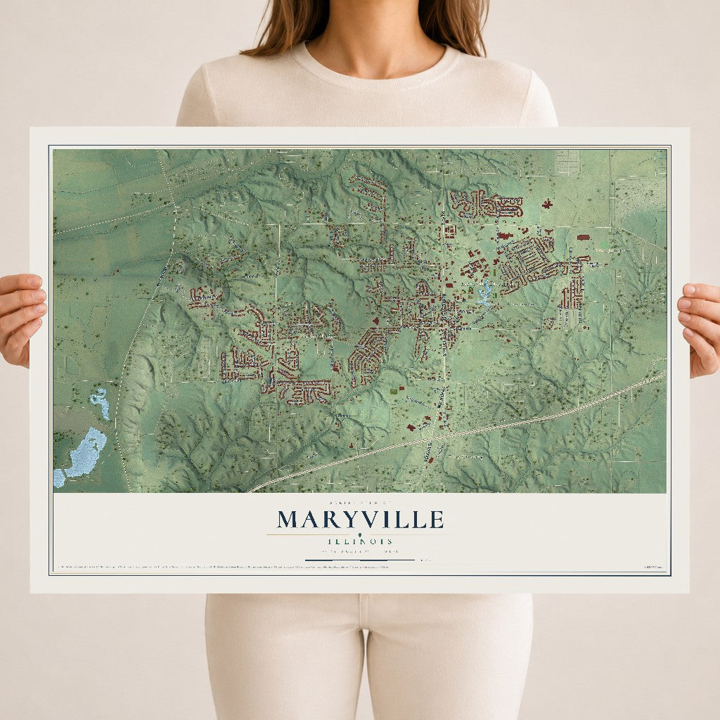 Map of Maryville, Illinois, 18 x 24 inch unframed archival matte print