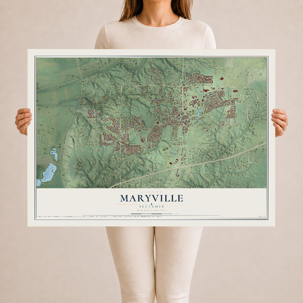 Map of Maryville, Illinois, 24 x 36 inch unframed archival matte print