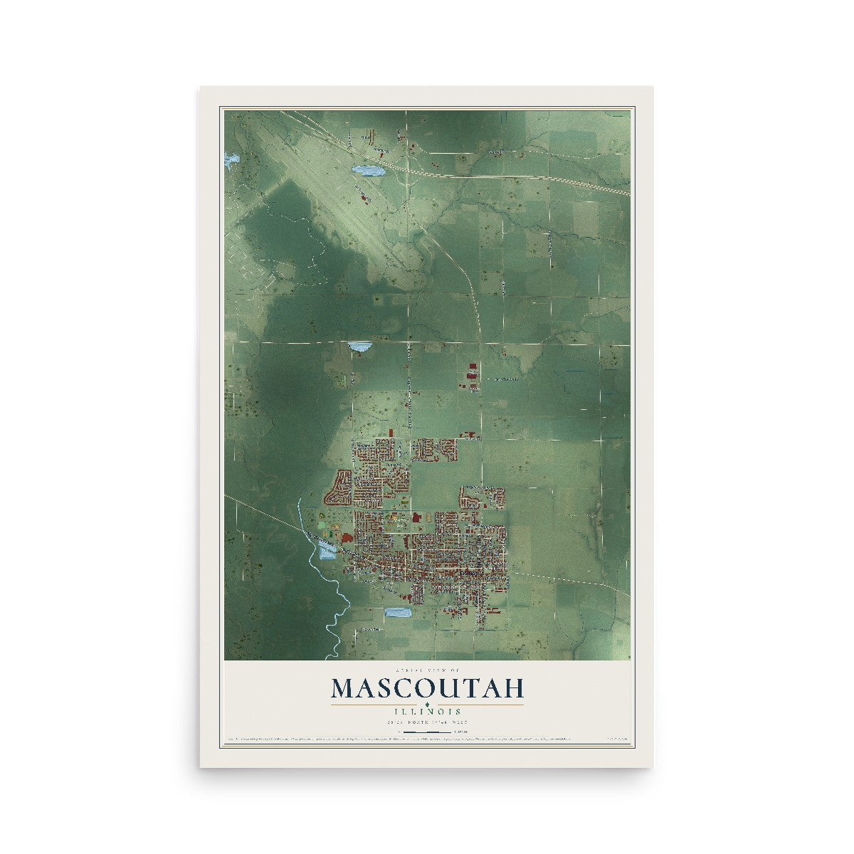 Map of Mascoutah, Illinois, 12 x 18 inch unframed archival matte print
