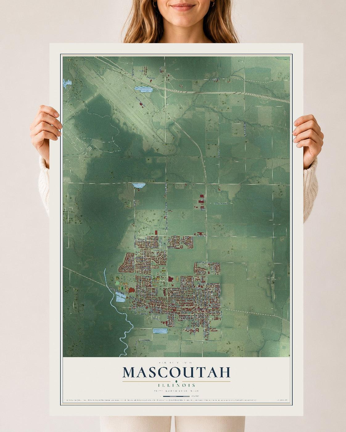 Map of Mascoutah, Illinois, 24 x 36 inch unframed archival matte print