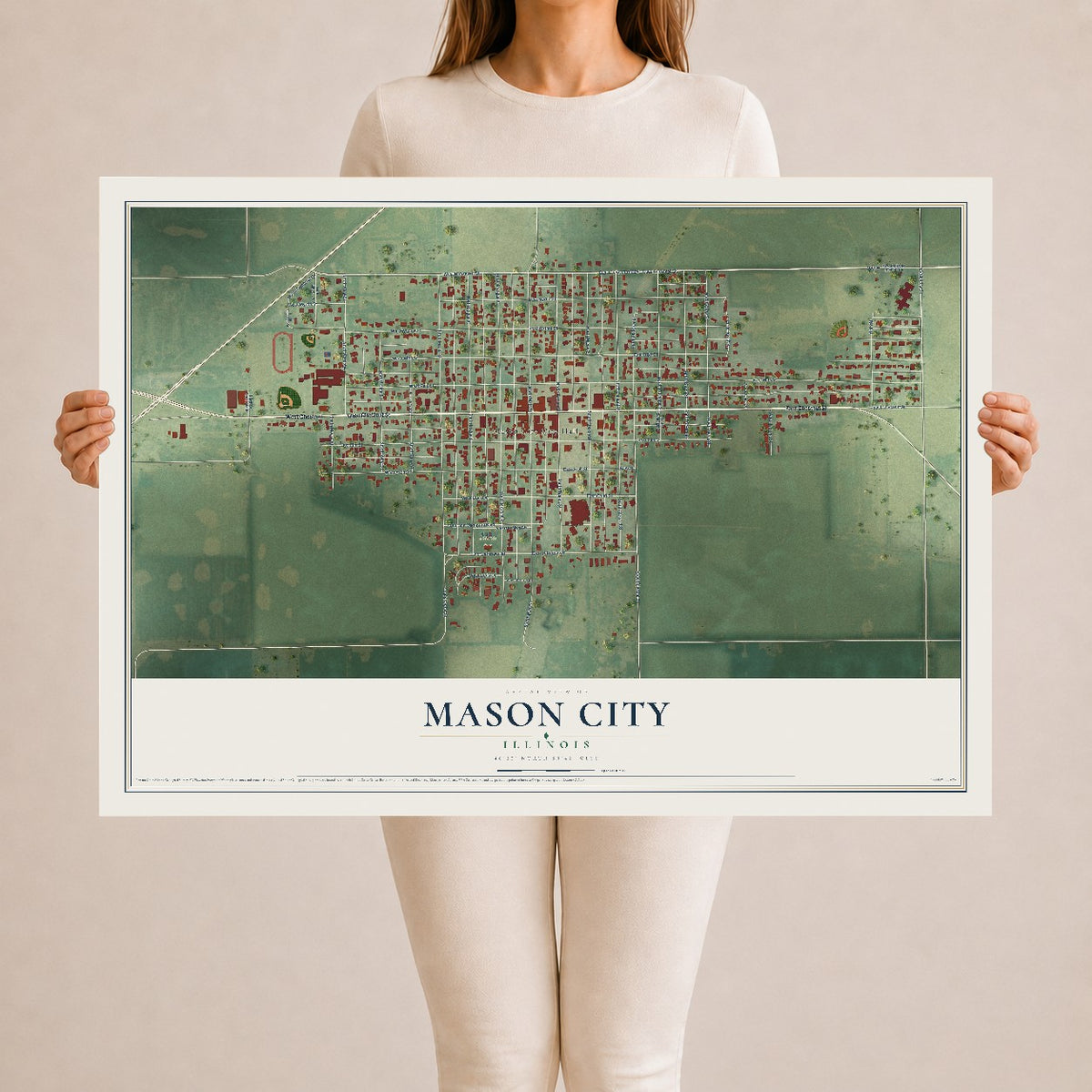 Map of Mason City, Illinois, 24 x 36 inch unframed archival matte print
