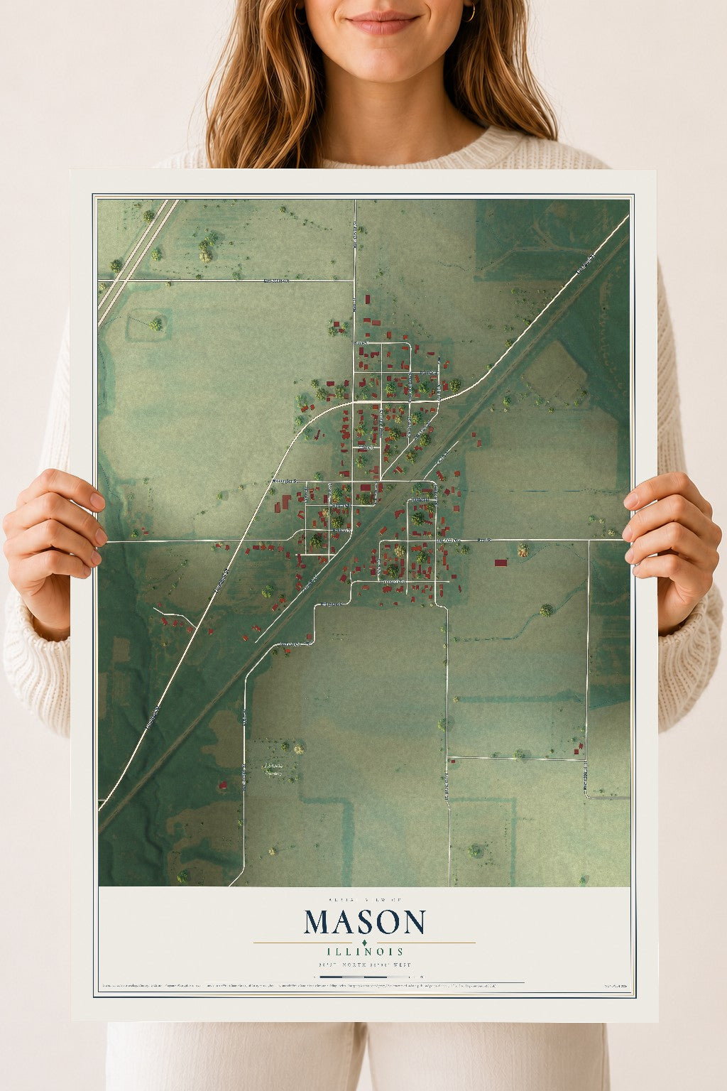 Map of Mason, Illinois, 18 x 24 inch unframed archival matte print