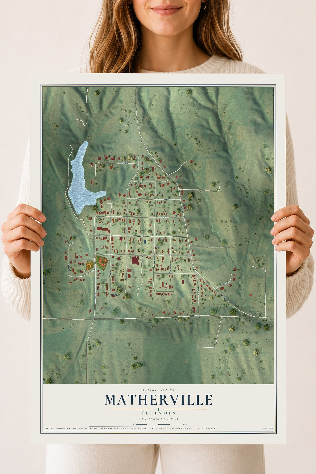 Map of Matherville, Illinois, 18 x 24 inch unframed archival matte print