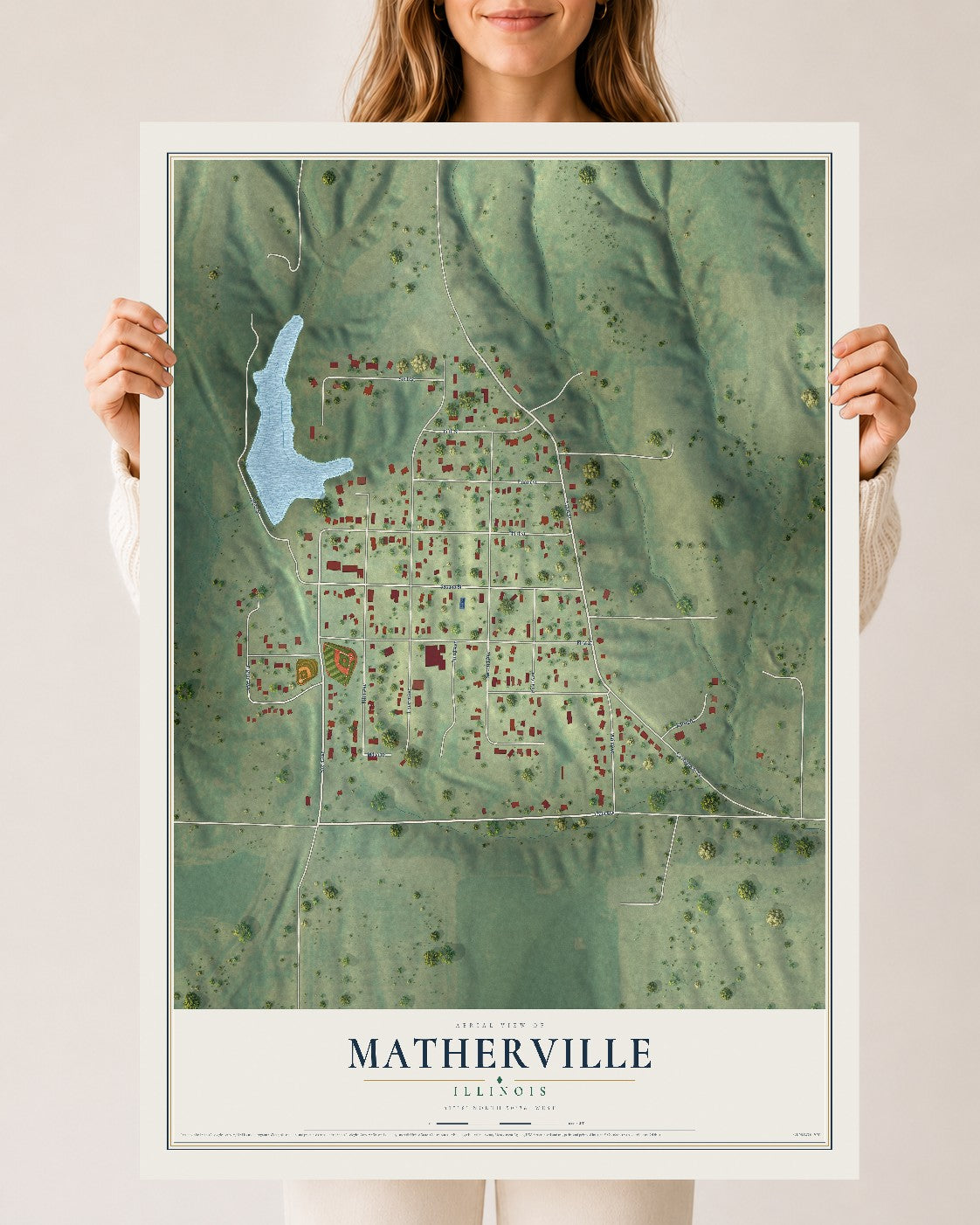 Map of Matherville, Illinois, 24 x 36 inch unframed archival matte print