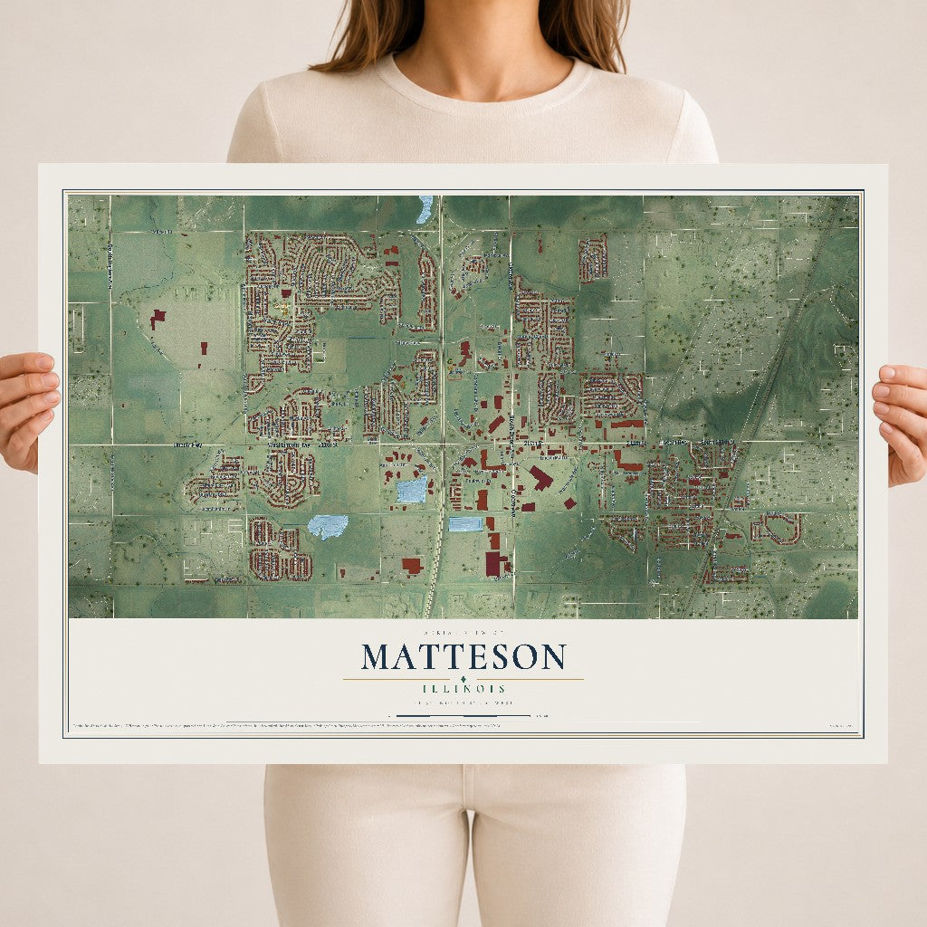 Map of Matteson, Illinois, 18 x 24 inch unframed archival matte print
