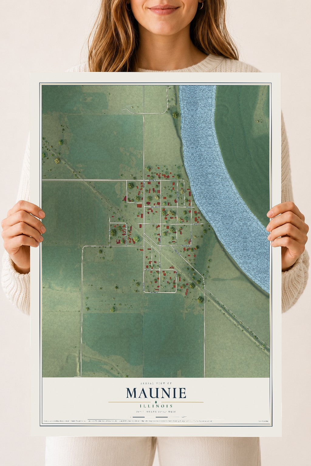 Map of Maunie, Illinois, 18 x 24 inch unframed archival matte print
