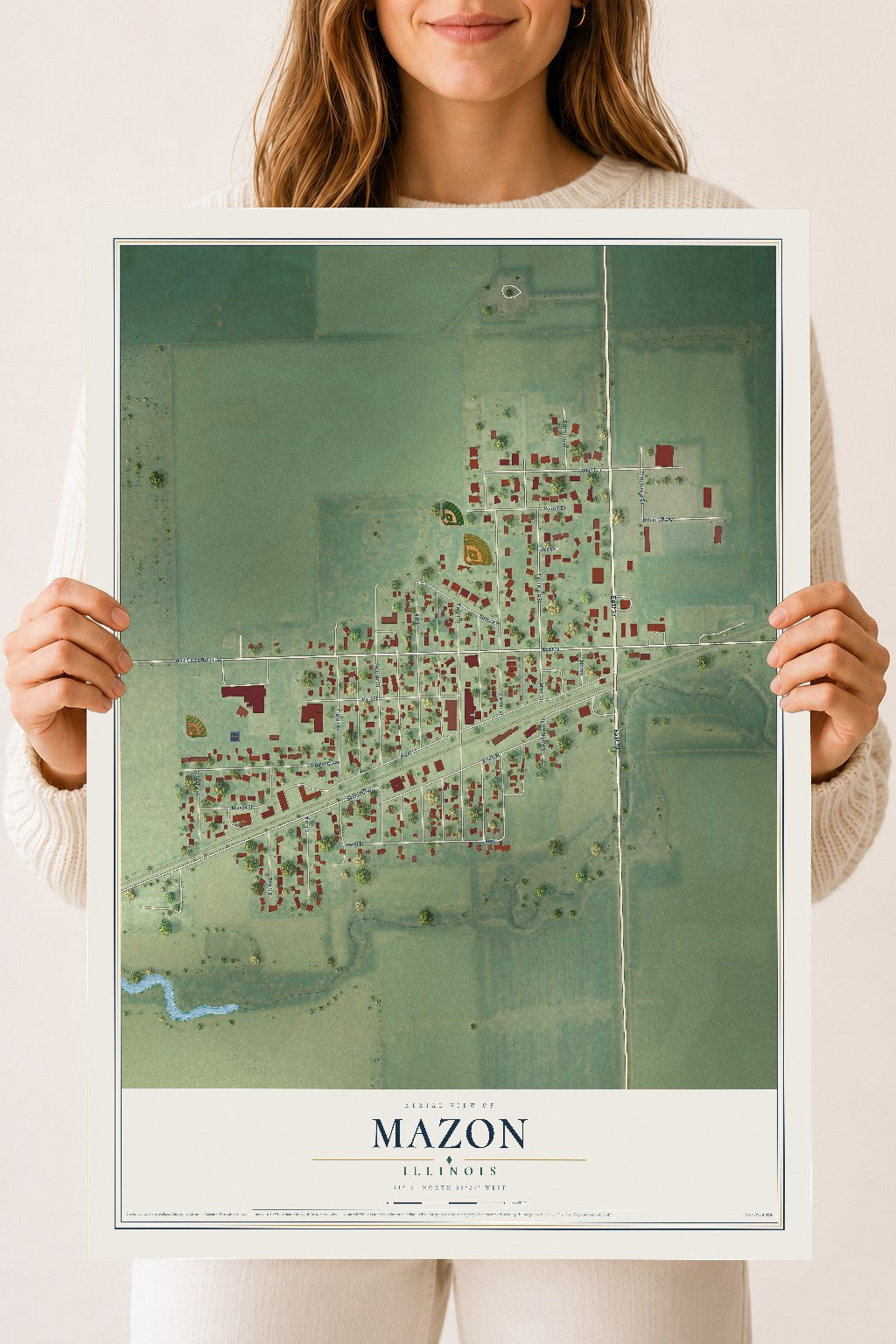 Map of Mazon, Illinois, 18 x 24 inch unframed archival matte print
