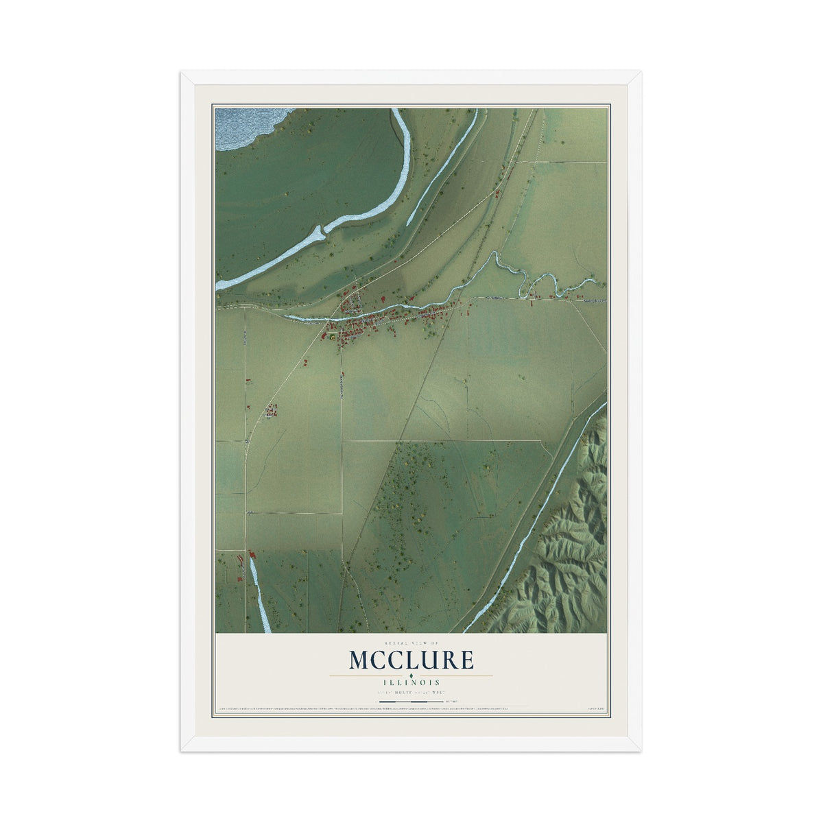 Map of McClure, Illinois, 12 x 18 inch print in a white wood frame
