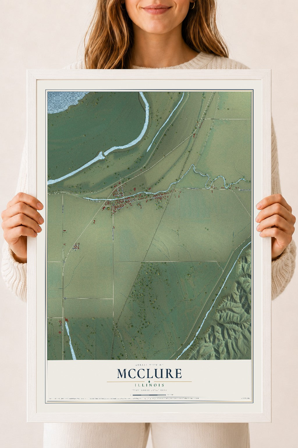 Map of McClure, Illinois, 18 x 24 inch print in a white wood frame