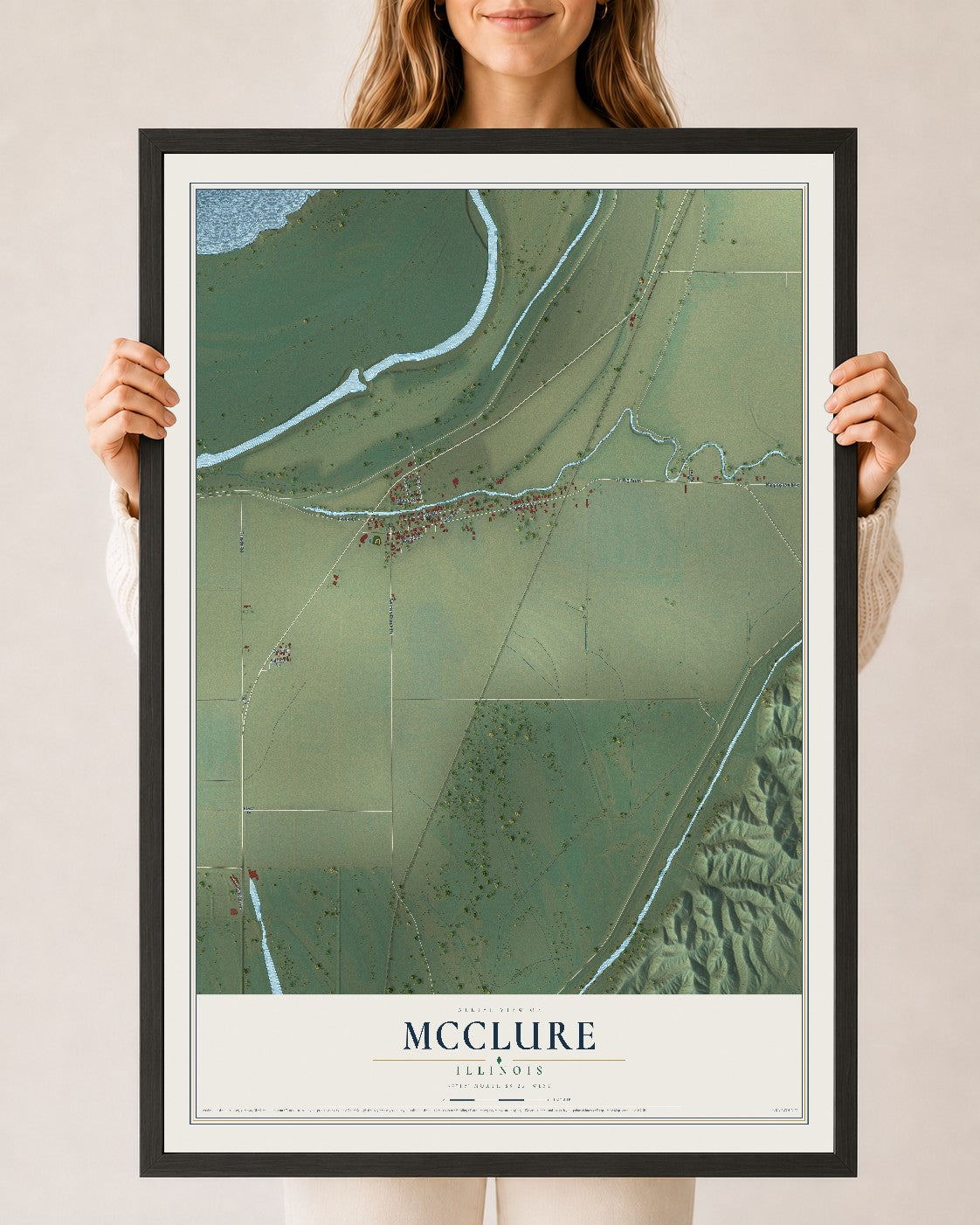 Map of McClure, Illinois, 24 x 36 inch print in a black wood frame