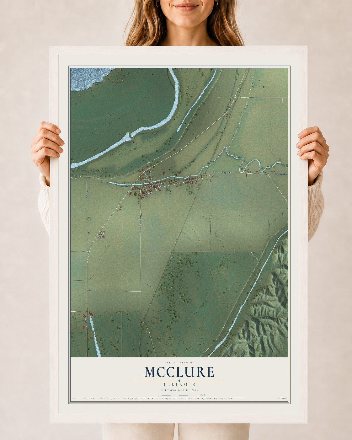 Map of McClure, Illinois, 24 x 36 inch print in a white wood frame