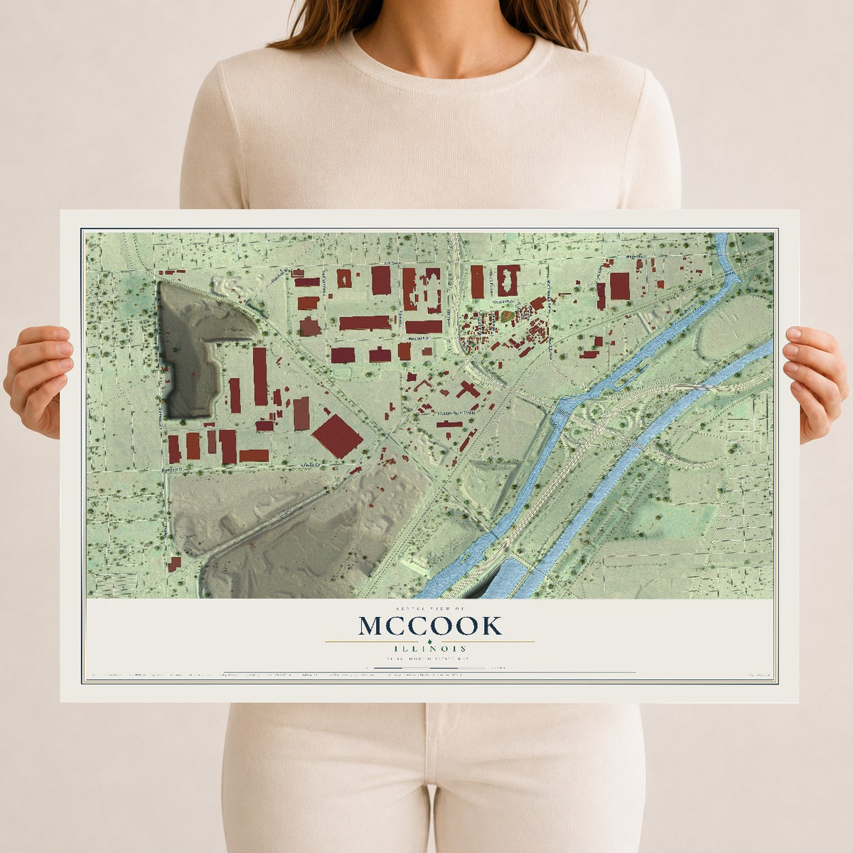 Map of McCook, Illinois, 12 x 18 inch unframed archival matte print