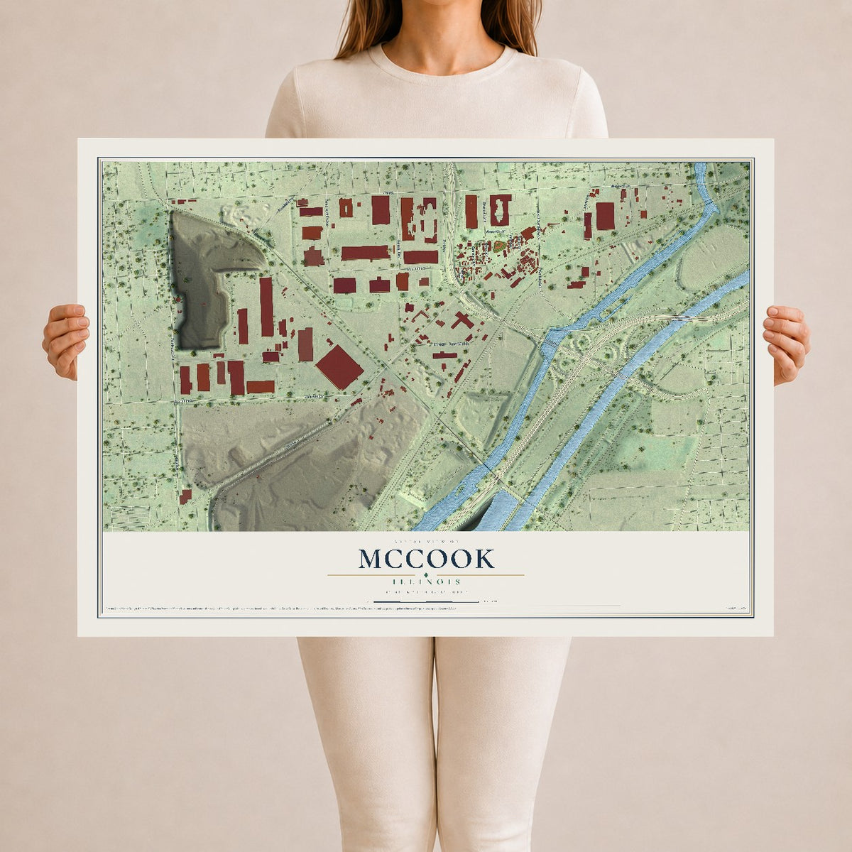 Map of McCook, Illinois, 24 x 36 inch unframed archival matte print