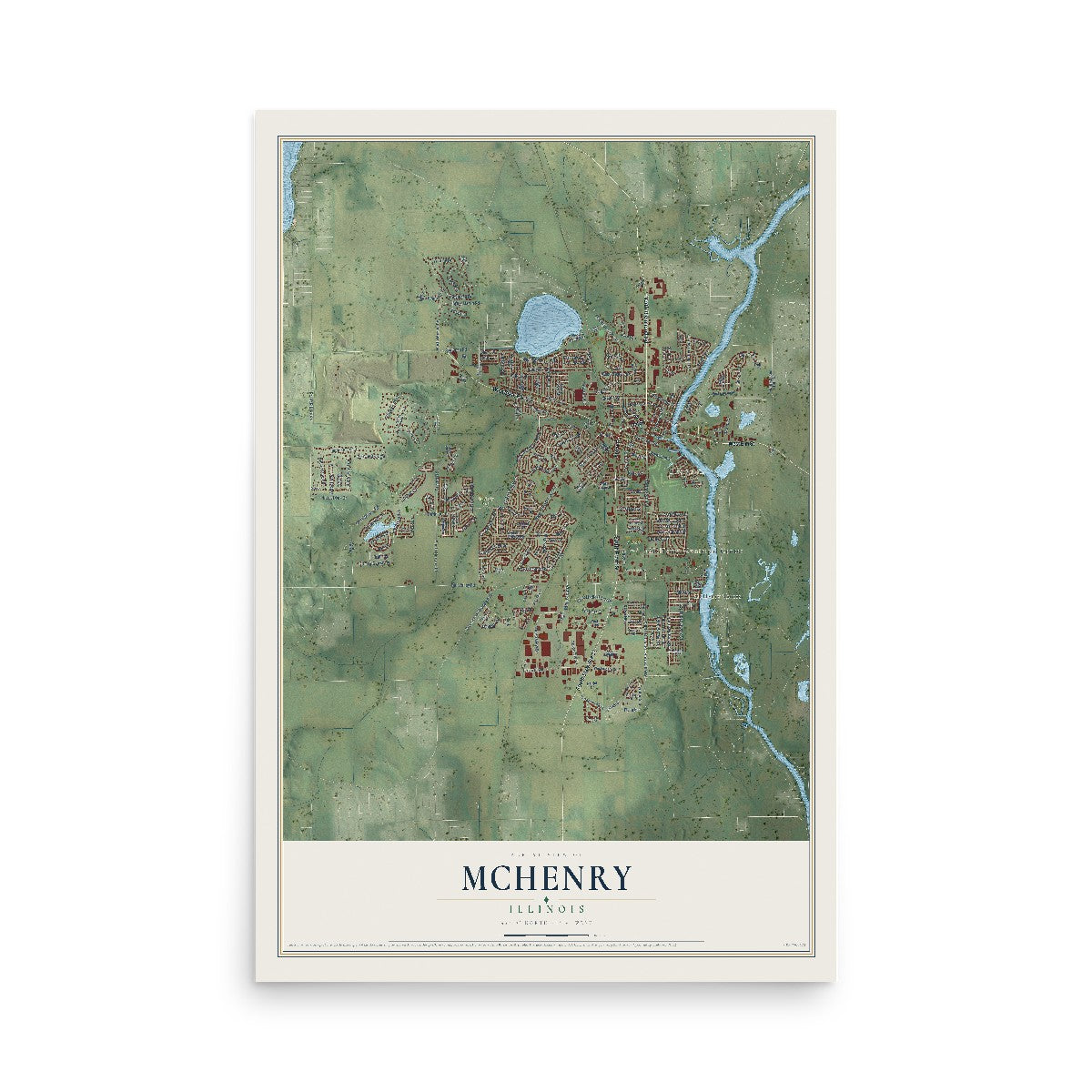 Map of McHenry, Illinois, 12 x 18 inch unframed archival matte print