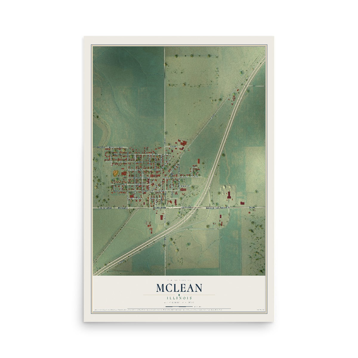 Map of McLean, Illinois, 12 x 18 inch unframed archival matte print