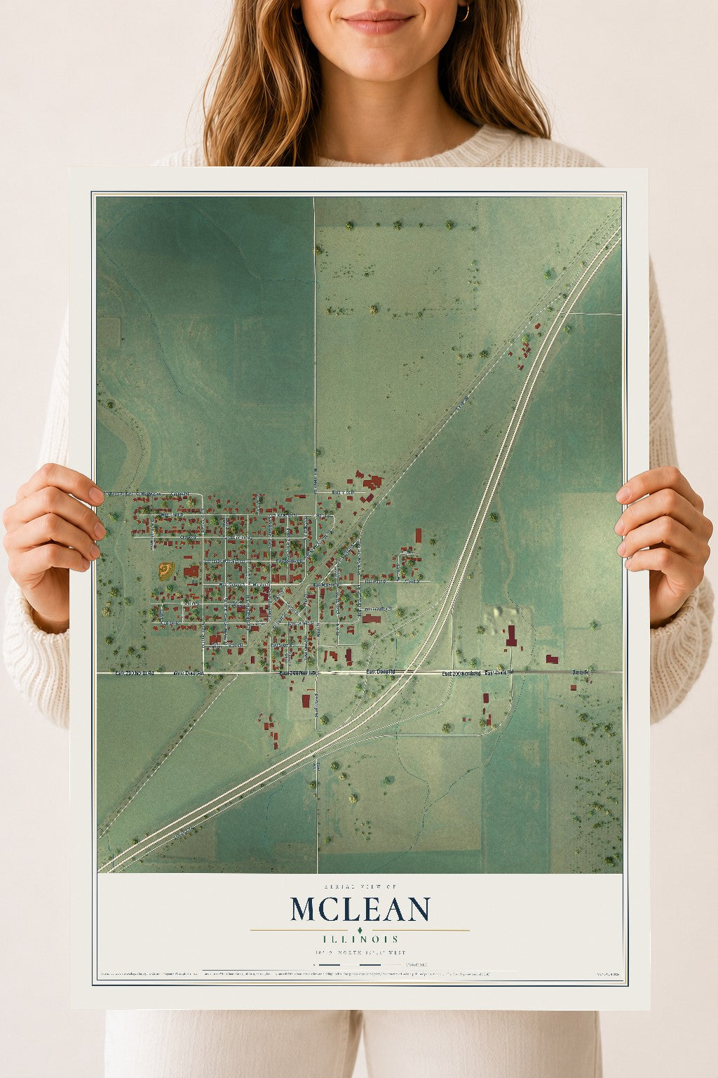 Map of McLean, Illinois, 18 x 24 inch unframed archival matte print