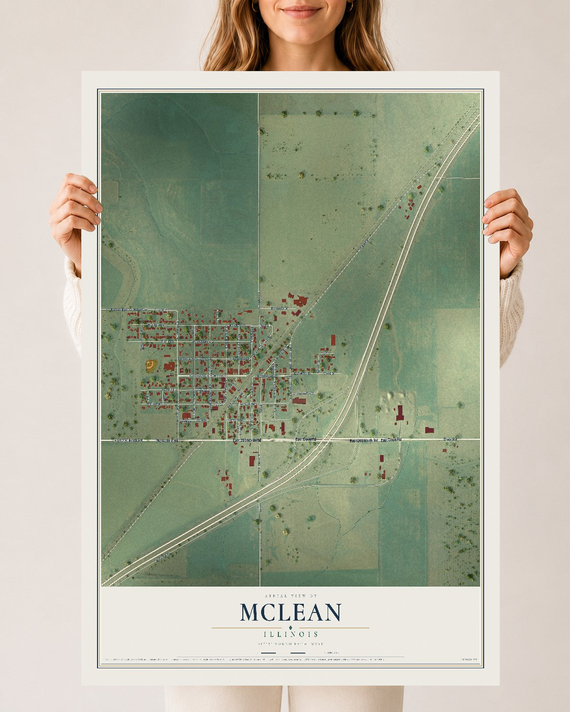 Map of McLean, Illinois, 24 x 36 inch unframed archival matte print