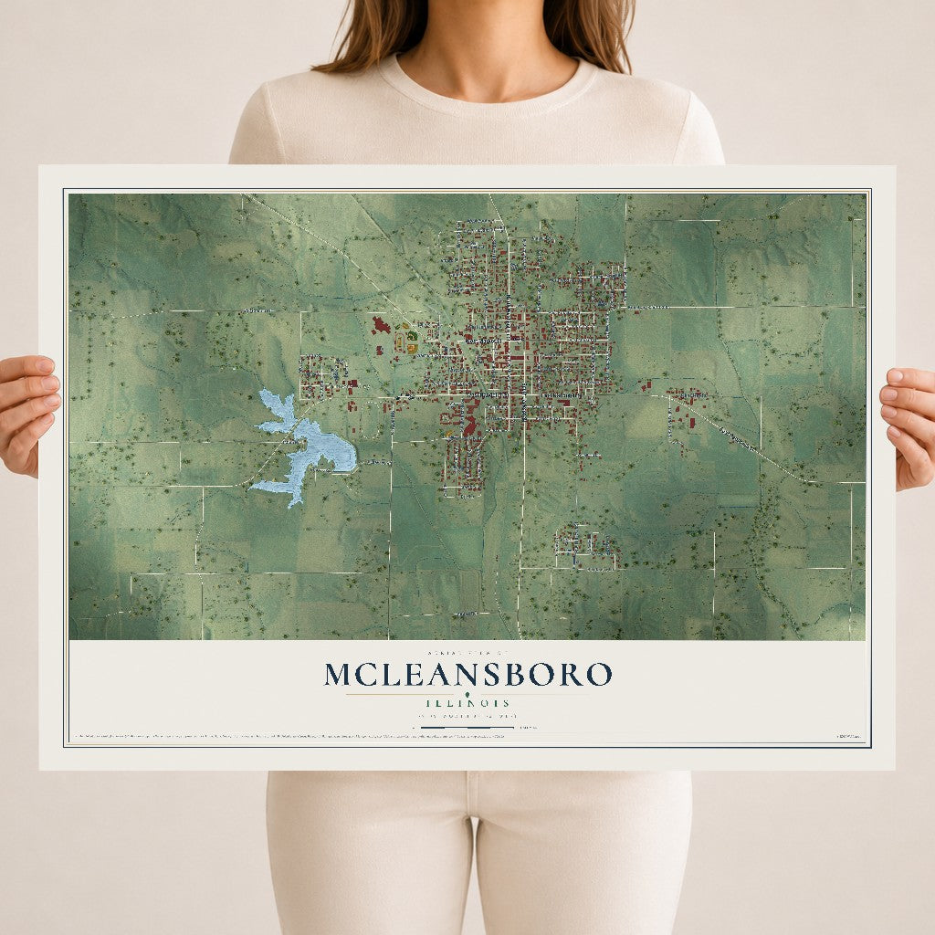 Map of McLeansboro, Illinois, 18 x 24 inch unframed archival matte print