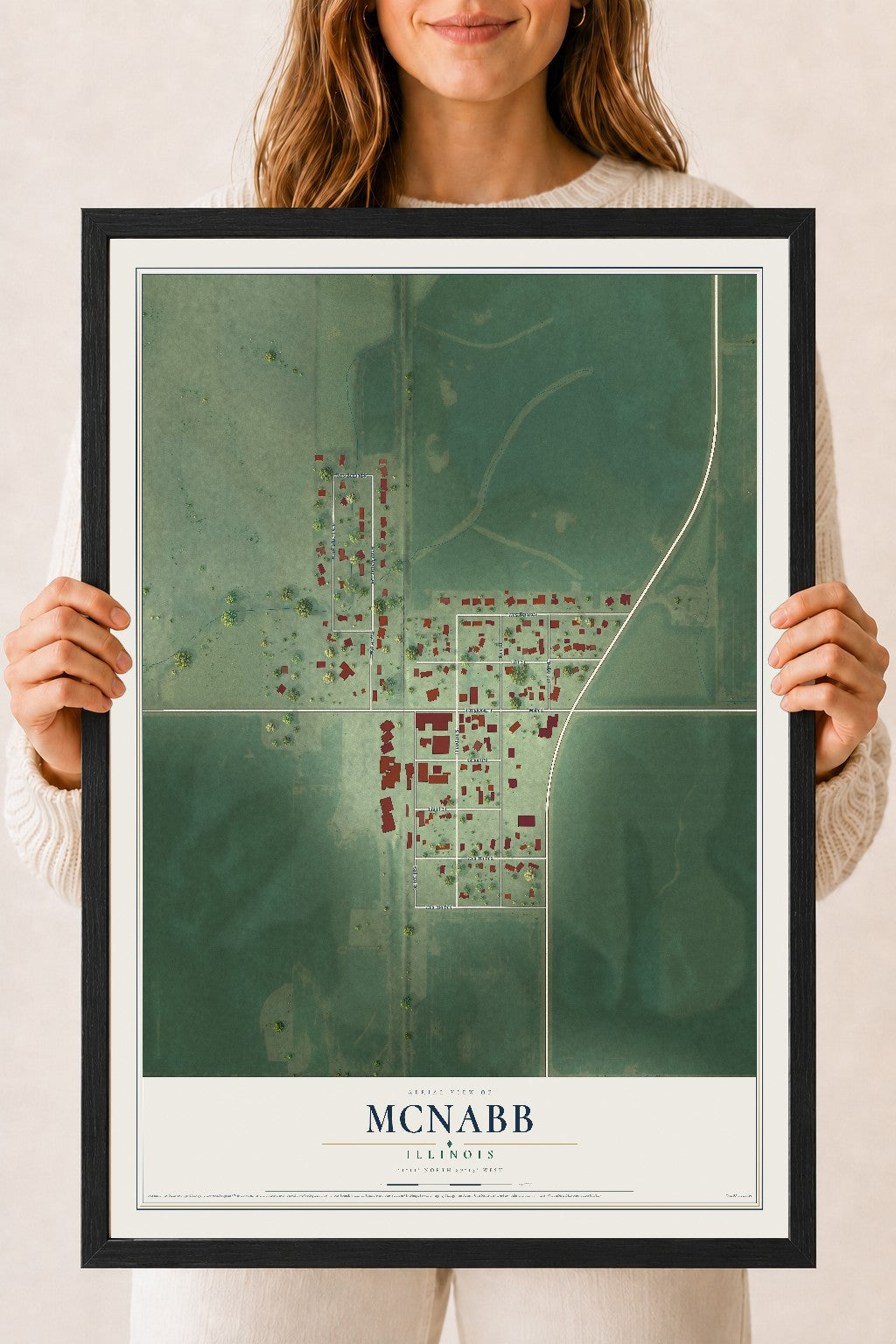 Map of McNabb, Illinois, 18 x 24 inch print in a black wood frame