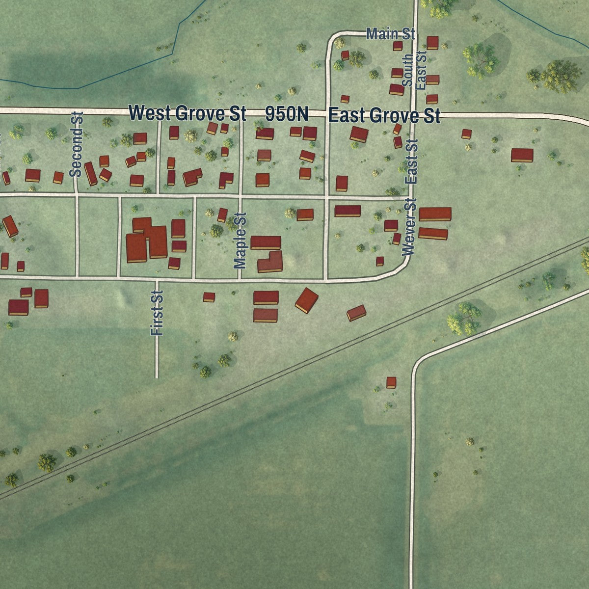 Close-up of the map of Media, Illinois print showing street and building detail