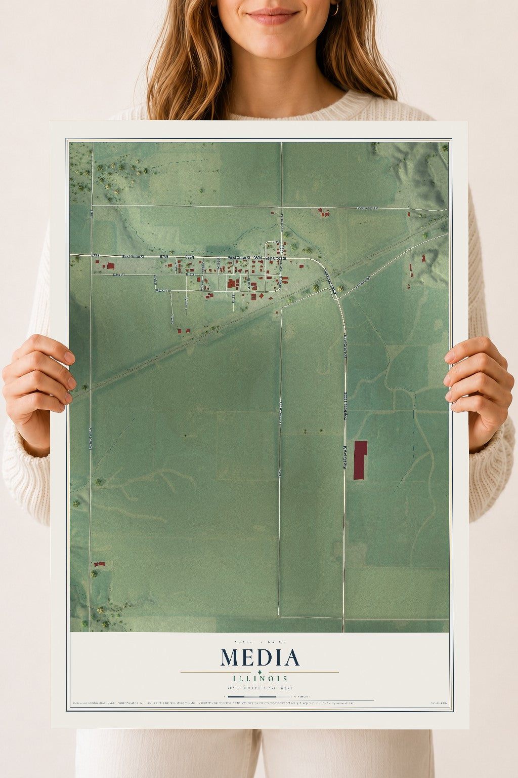 Map of Media, Illinois, 18 x 24 inch unframed archival matte print