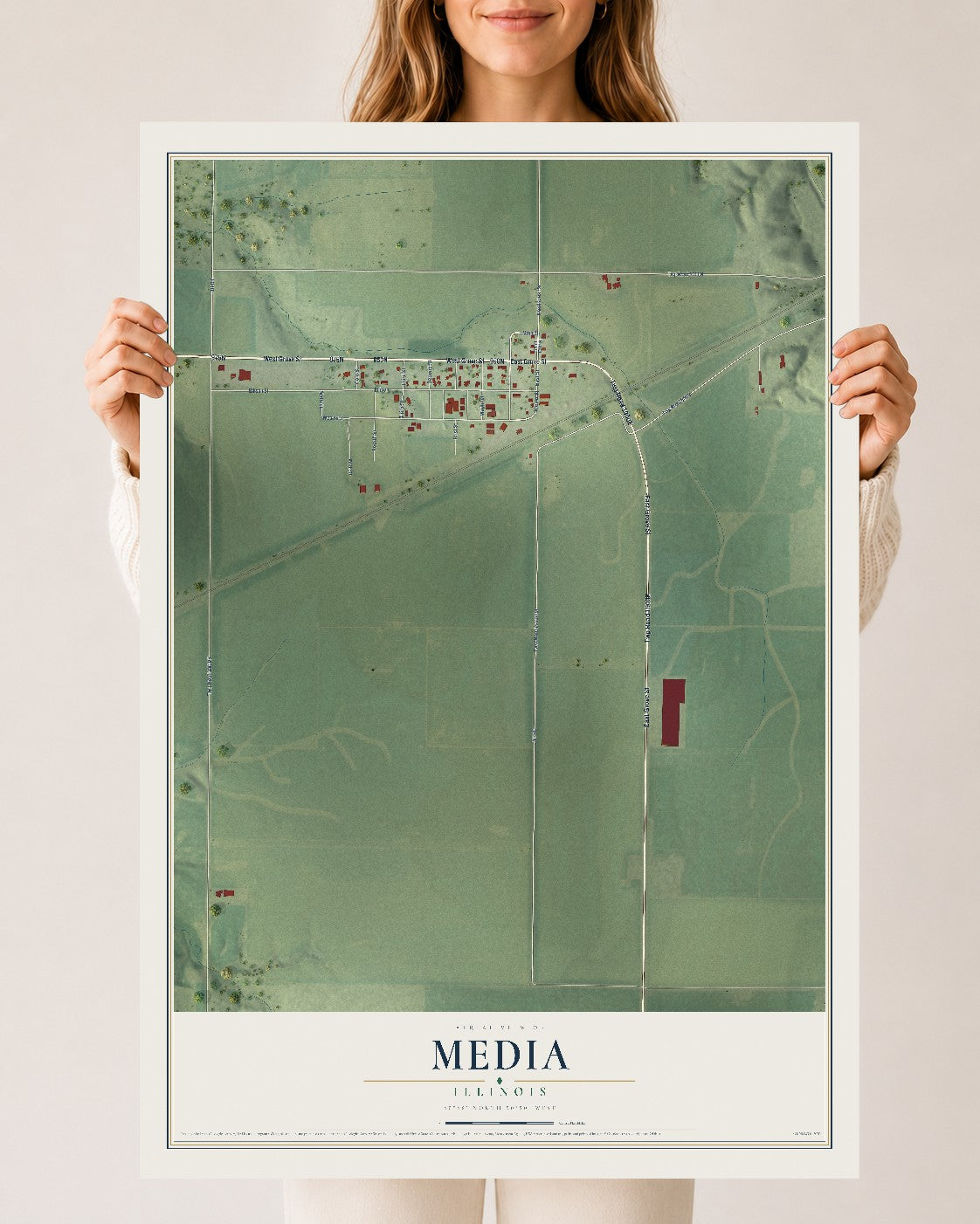 Map of Media, Illinois, 24 x 36 inch unframed archival matte print