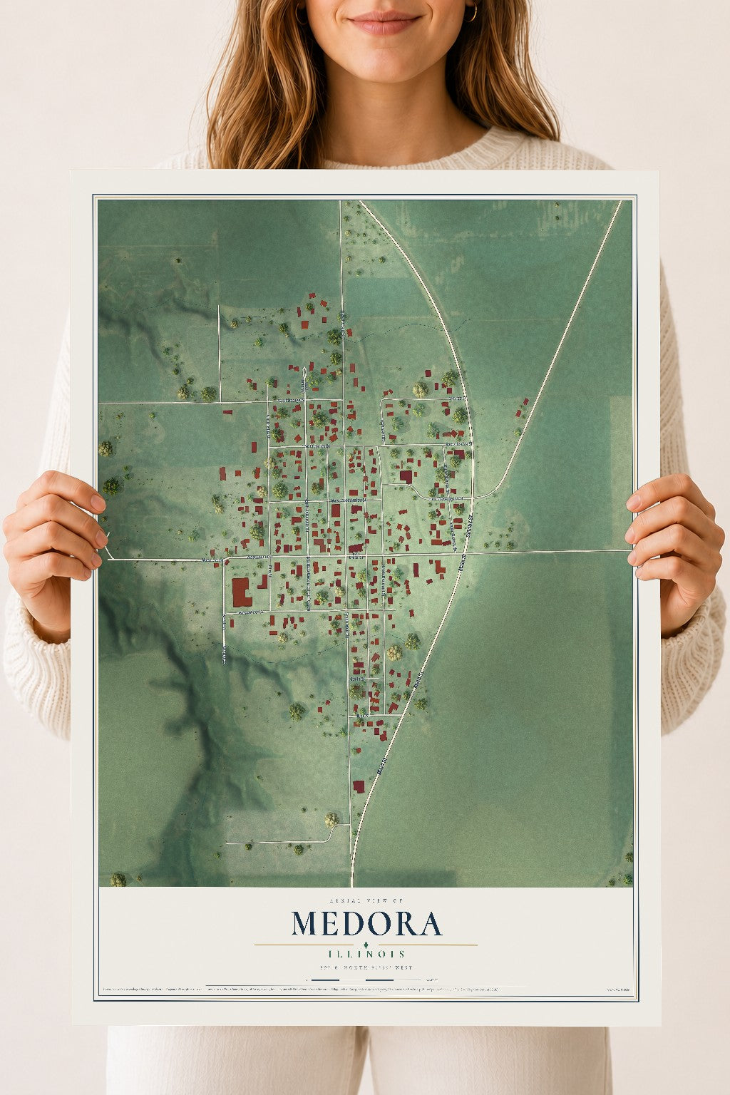 Map of Medora, Illinois, 18 x 24 inch unframed archival matte print