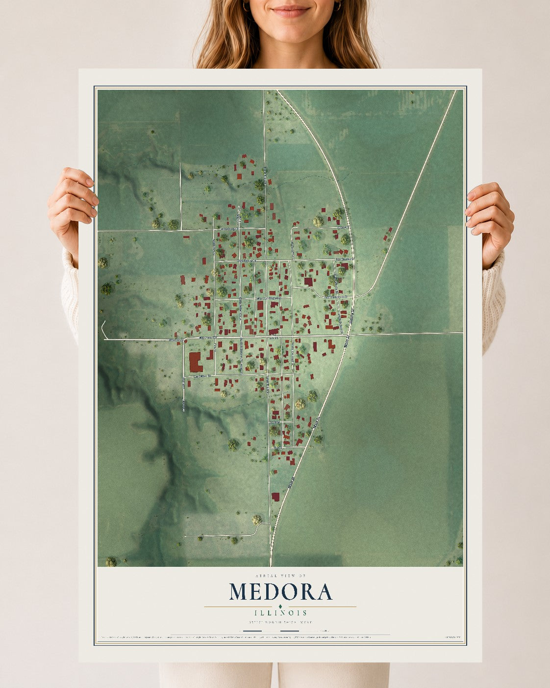 Map of Medora, Illinois, 24 x 36 inch unframed archival matte print