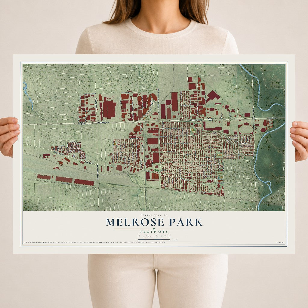Map of Melrose Park, Illinois, 18 x 24 inch unframed archival matte print