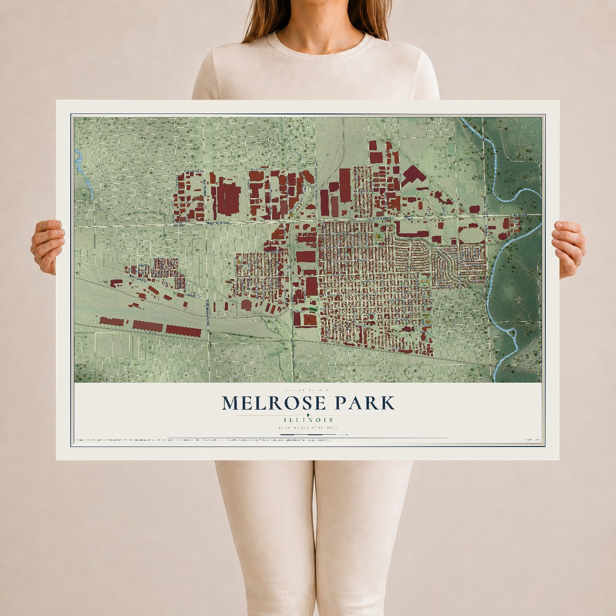 Map of Melrose Park, Illinois, 24 x 36 inch unframed archival matte print