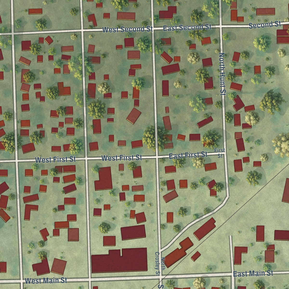 Close-up of the map of Melvin, Illinois print showing street and building detail