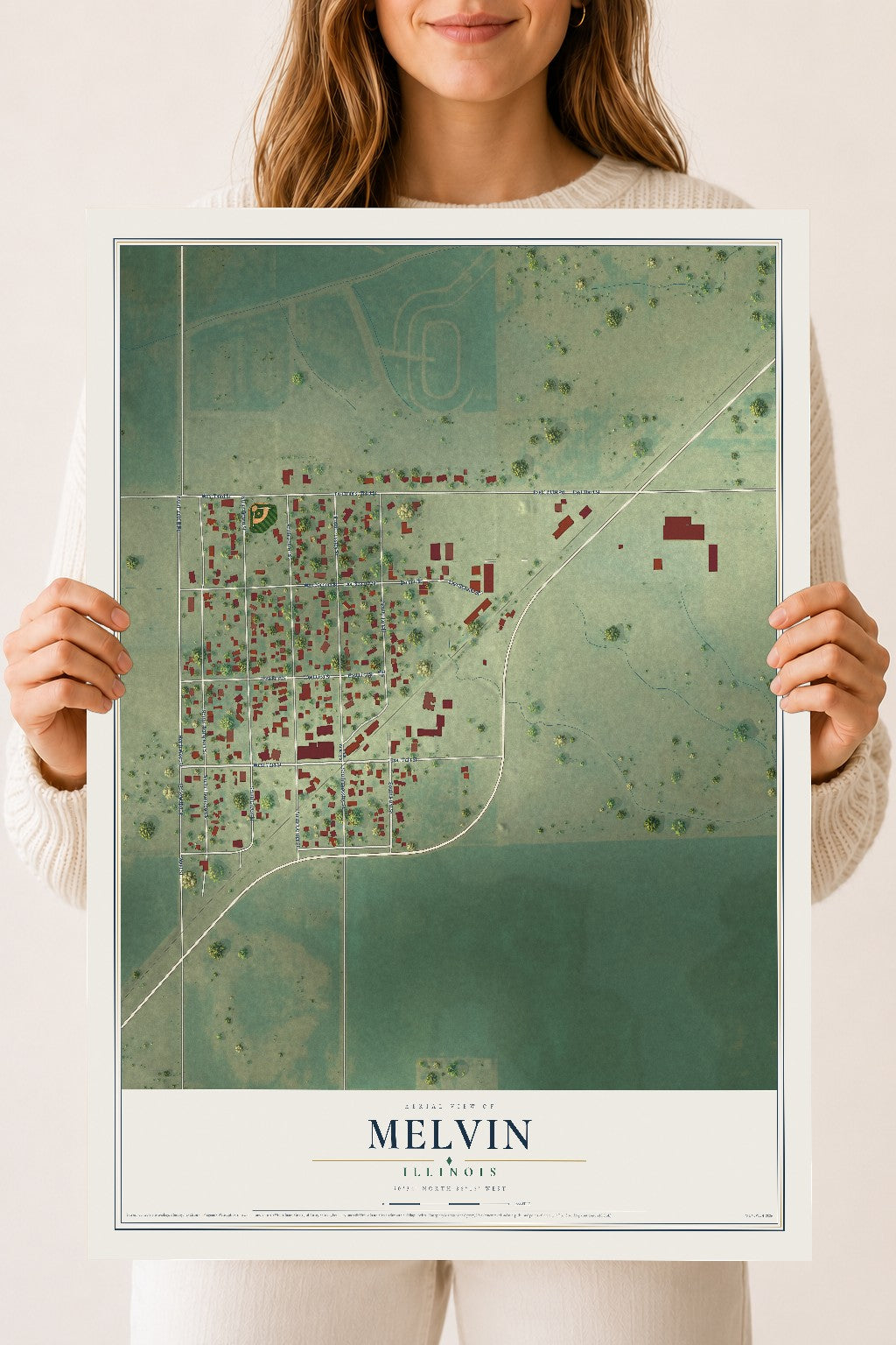 Map of Melvin, Illinois, 18 x 24 inch unframed archival matte print