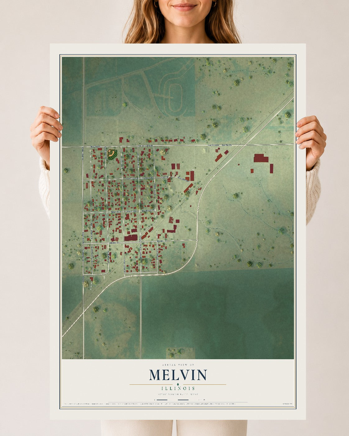 Map of Melvin, Illinois, 24 x 36 inch unframed archival matte print