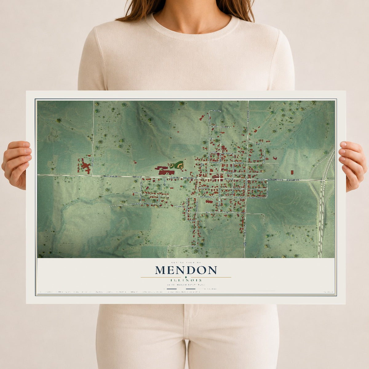 Map of Mendon, Illinois, 12 x 18 inch unframed archival matte print