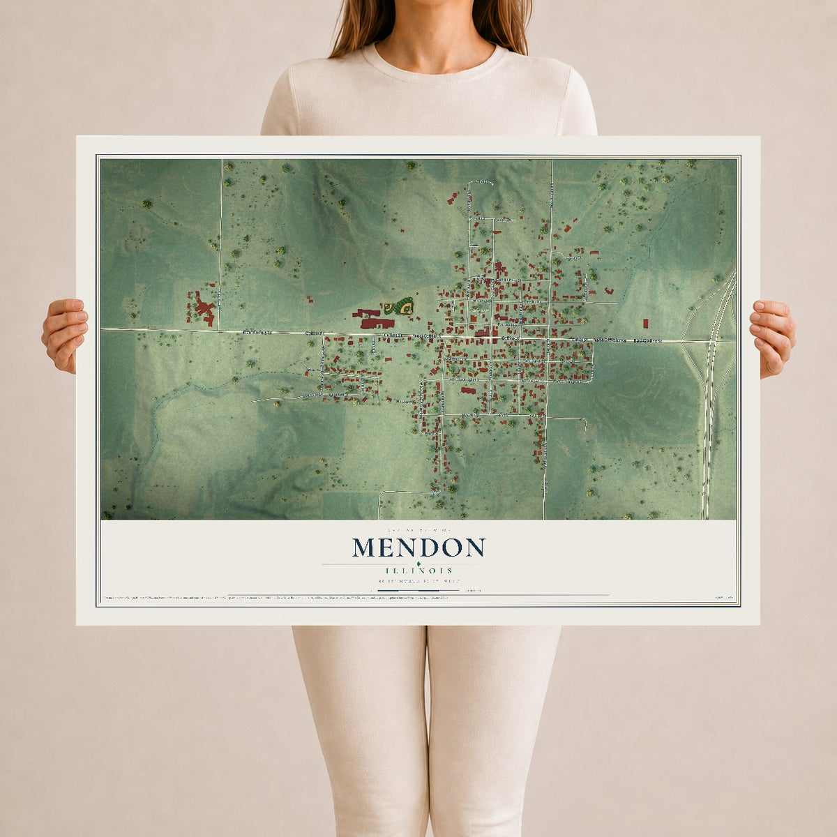 Map of Mendon, Illinois, 24 x 36 inch unframed archival matte print