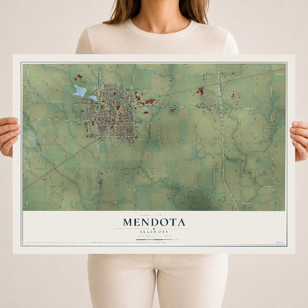 Map of Mendota, Illinois, 18 x 24 inch unframed archival matte print