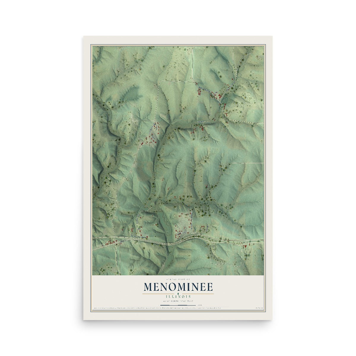 Map of Menominee, Illinois, 12 x 18 inch unframed archival matte print