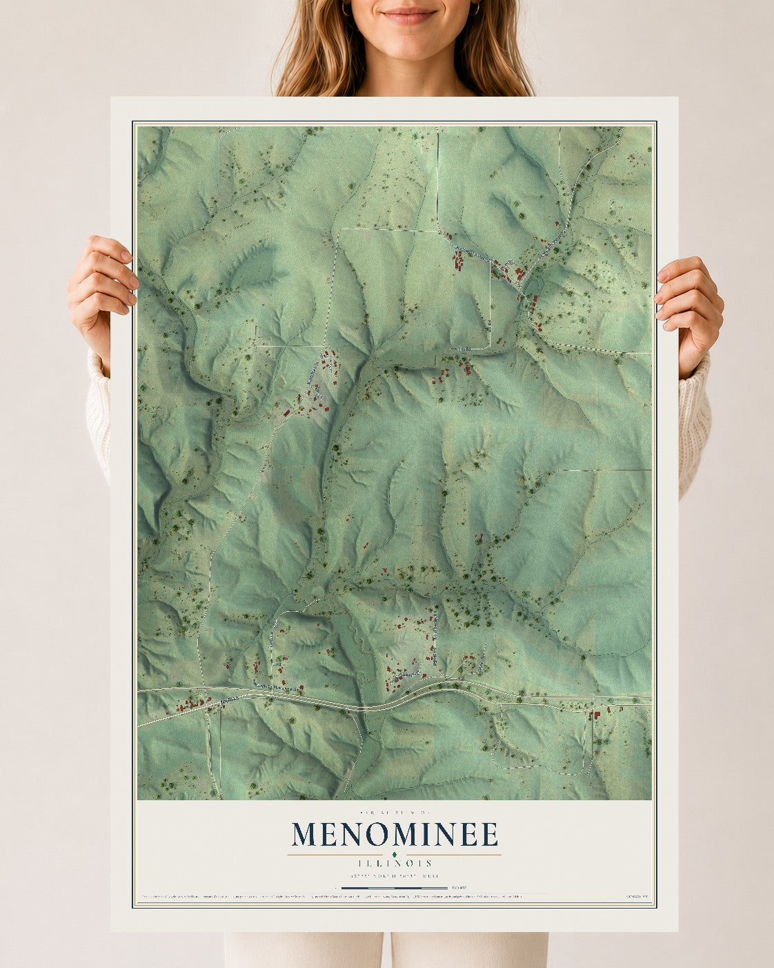 Map of Menominee, Illinois, 24 x 36 inch unframed archival matte print