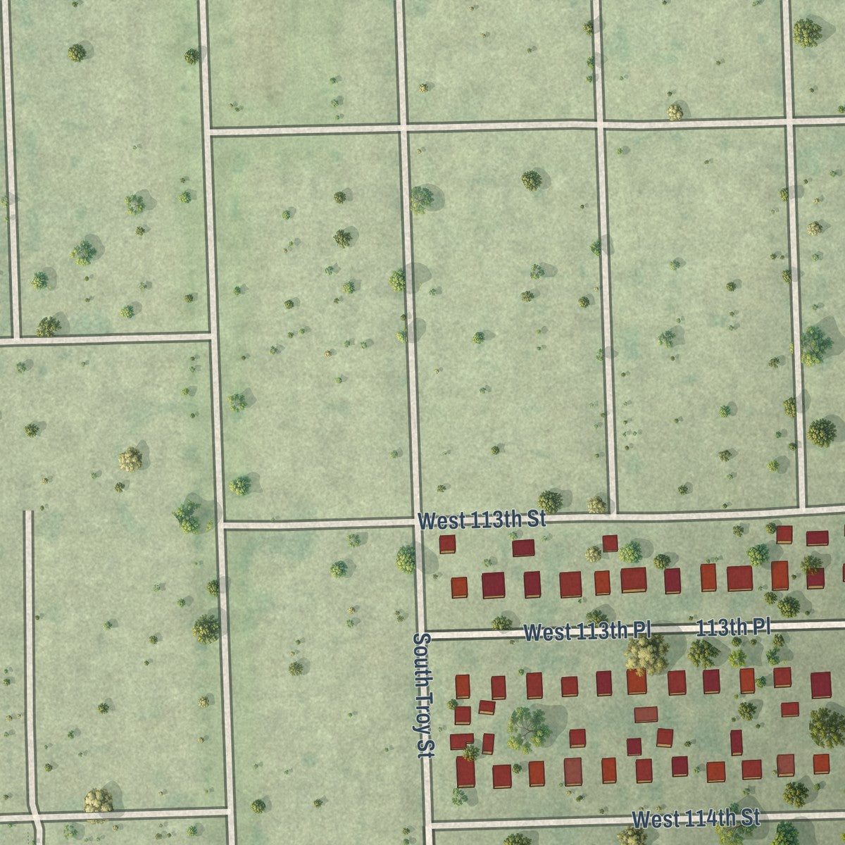 Second close-up of the map of Merrionette Park, Illinois print showing more streets and buildings