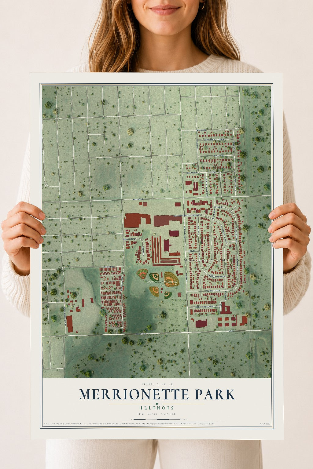 Map of Merrionette Park, Illinois, 18 x 24 inch unframed archival matte print