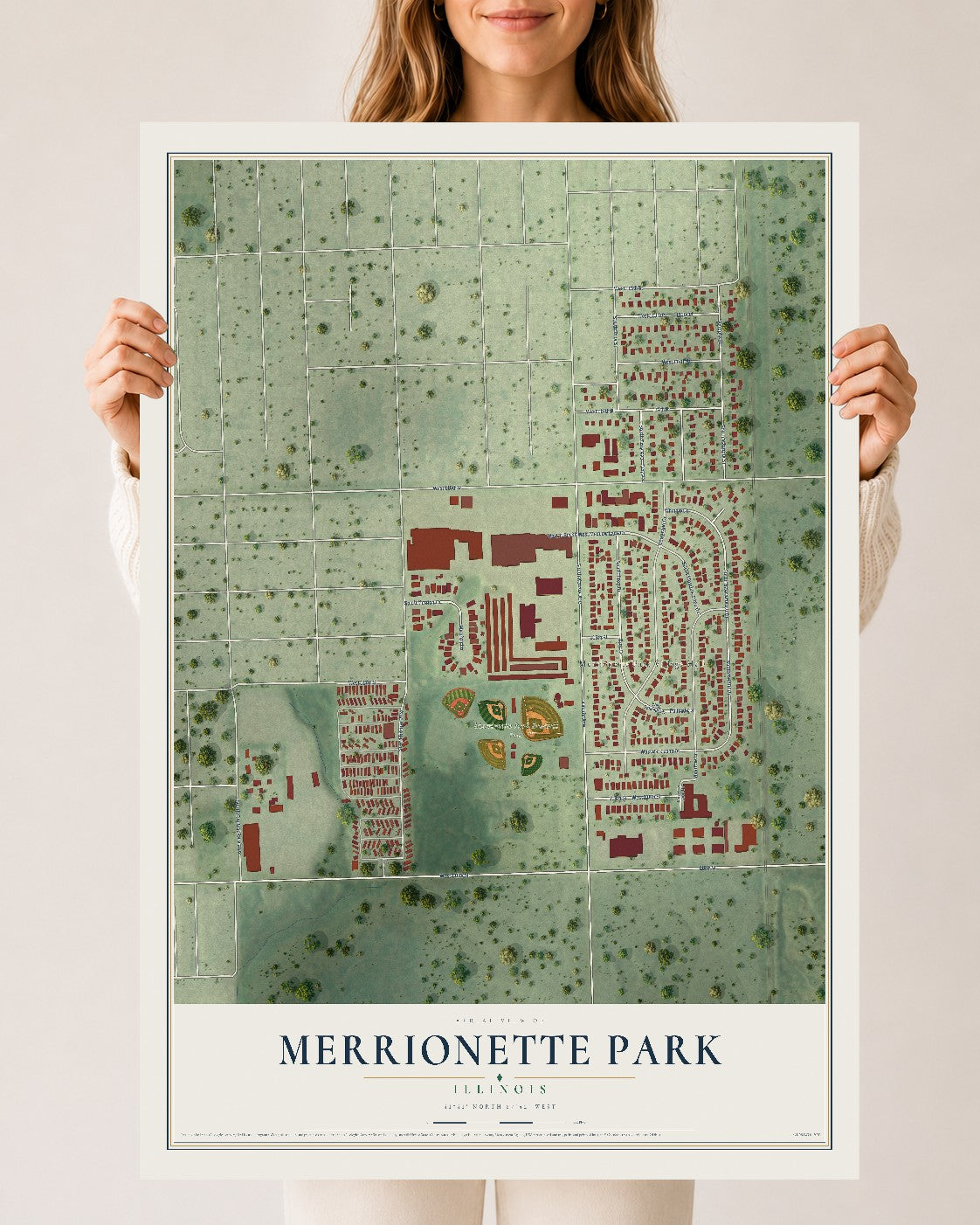 Map of Merrionette Park, Illinois, 24 x 36 inch unframed archival matte print
