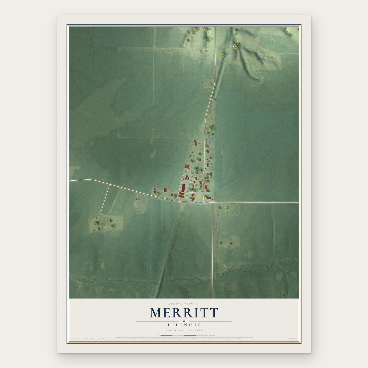 Merritt, Illinois map print, the full design