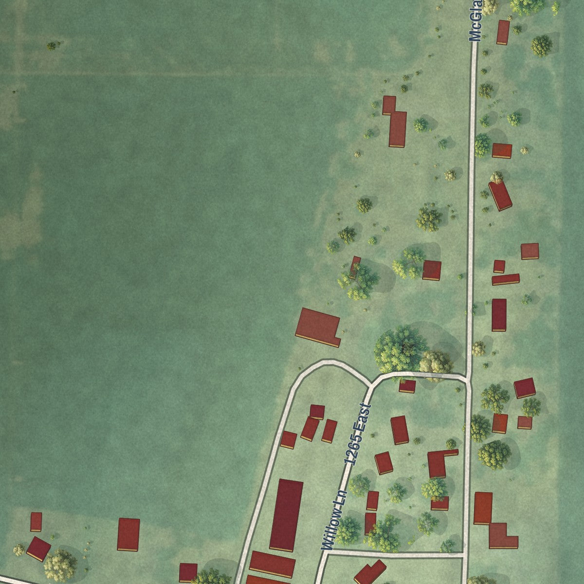 Close-up of the map of Merritt, Illinois print showing street and building detail