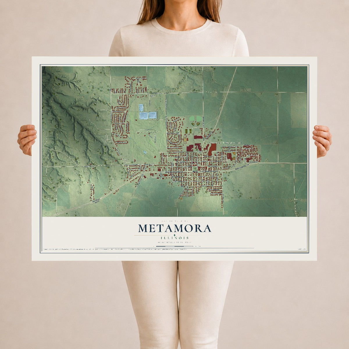 Map of Metamora, Illinois, 24 x 36 inch unframed archival matte print