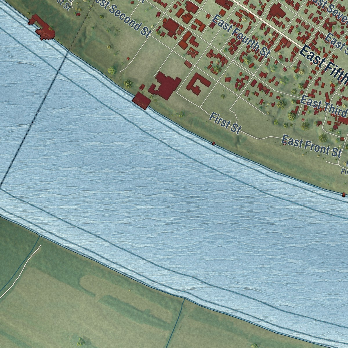 Second close-up of the map of Metropolis, Illinois print showing more streets and buildings