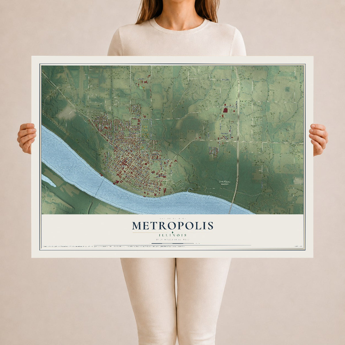 Map of Metropolis, Illinois, 24 x 36 inch unframed archival matte print