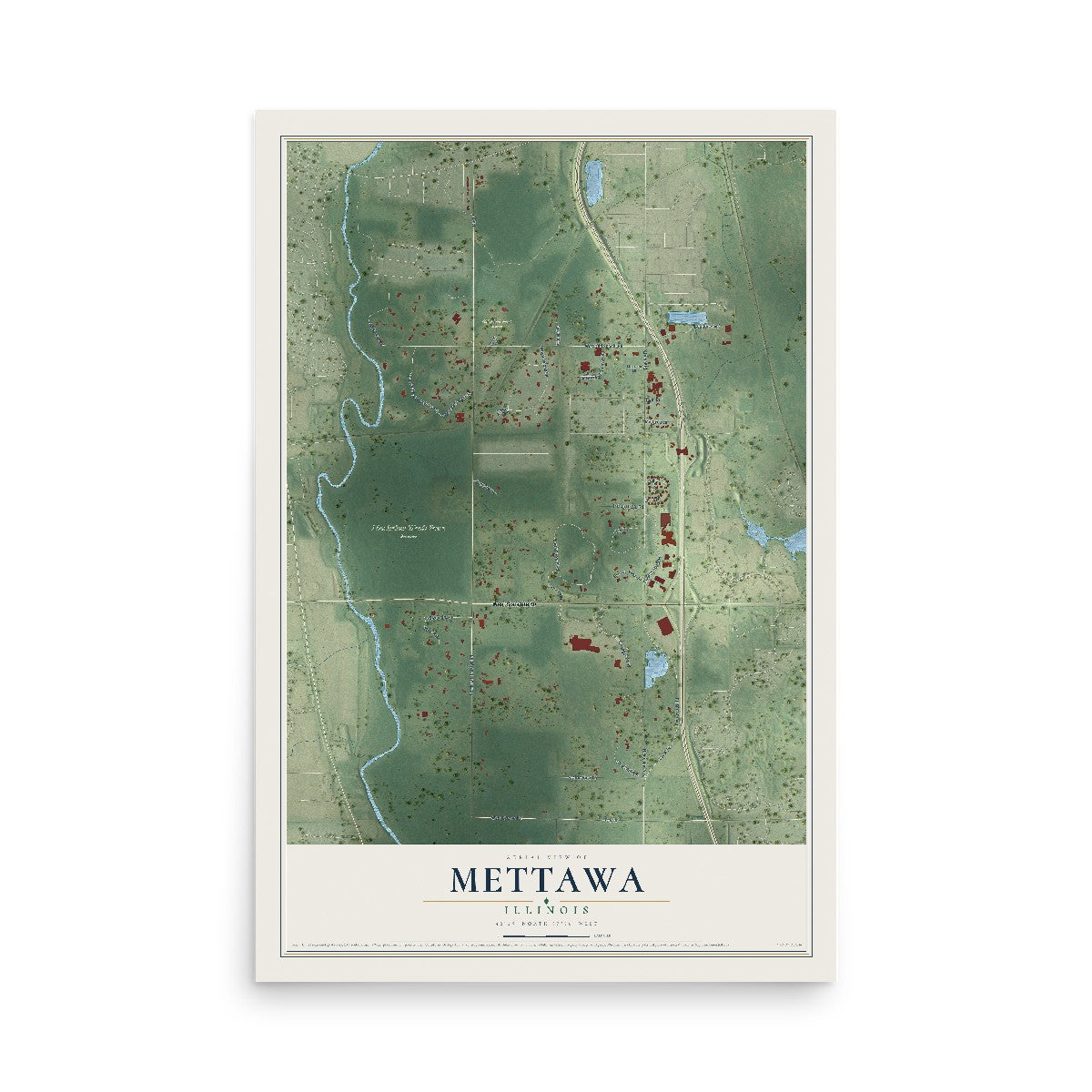 Map of Mettawa, Illinois, 12 x 18 inch unframed archival matte print