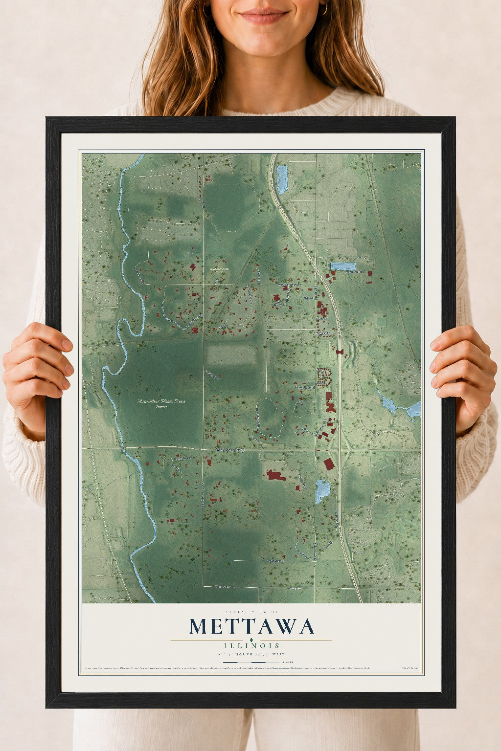 Map of Mettawa, Illinois, 18 x 24 inch print in a black wood frame